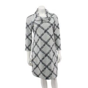 Vince Camuto Gray Striped Terry Cowl Neck Long Sleeve Knit Dress Size 8